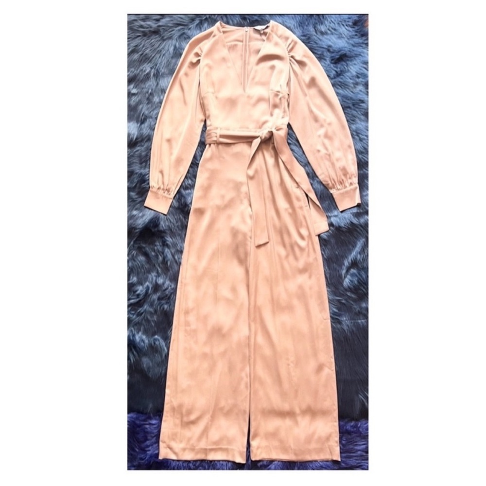 New! REISS Elsa Long Sleeve Wide Leg Jumpsuit In Blush Pink - Picture 5 of 8